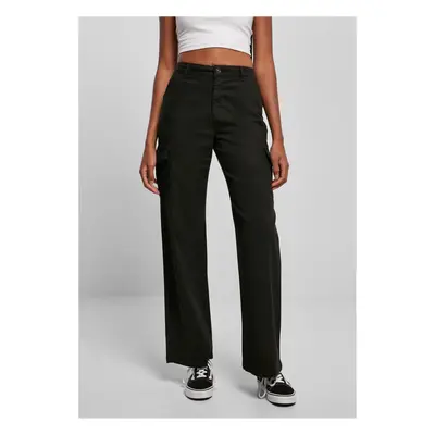 Women's straight cargo pants with high waist black