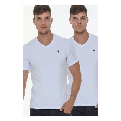 DOUBLE SET T8568 DEWBERRY V-NECK MEN'S T-SHIRT-WHITE-WHITE