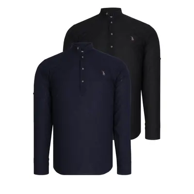 DOUBLE SET G783 DEWBERRY JUDGE COLLAR SHIRT-NAVY - BLACK