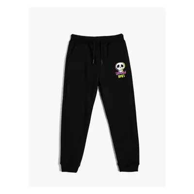 Koton Sweatpants with Waist Tie and Skull Print Detail and Pockets