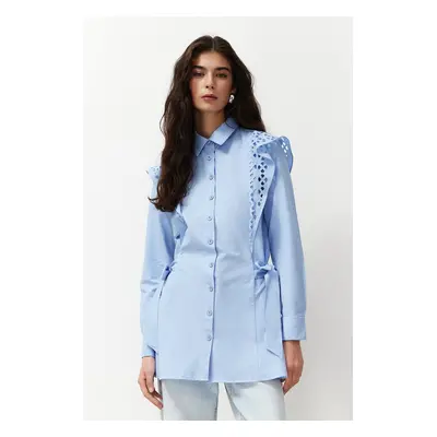 Trendyol Light Blue Embroidered Cotton Woven Shirt