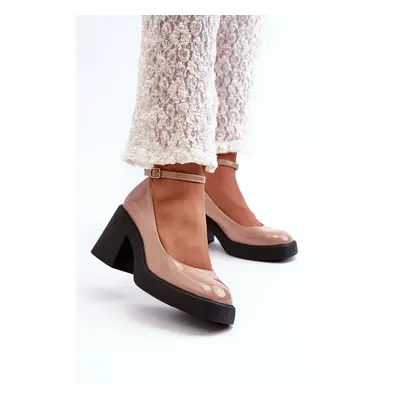 PS1 Suede Chunky Heels Platform Pumps Beige Diame