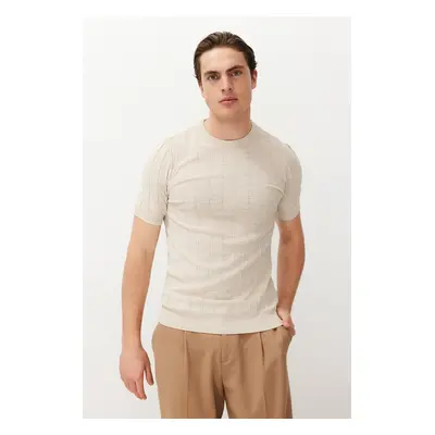 Trendyol Beige Slim-Narrow Fit Cotton Crew Neck Basic Knitwear T-shirt