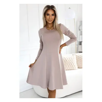 567-1 Comfortable trapeze long sleeve dress - BEIGE