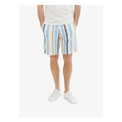 Tom Tailor White and Blue Mens Striped Shorts - Men