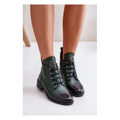 Low insulated ankle boots with zipper with green decoration Nevalia