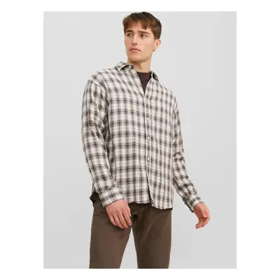 Jack & Jones Gracia White-Brown Mens Plaid Shirt - Men