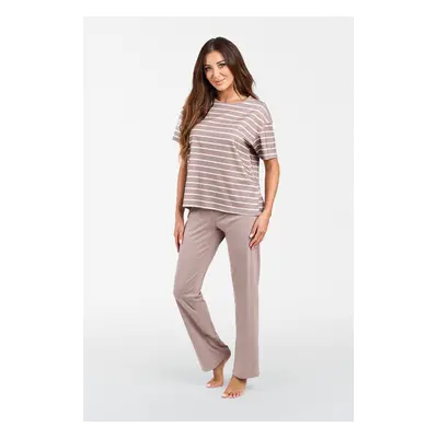 Women's Betty pyjamas, short sleeves, long trousers - cappuccino/cappuccino print