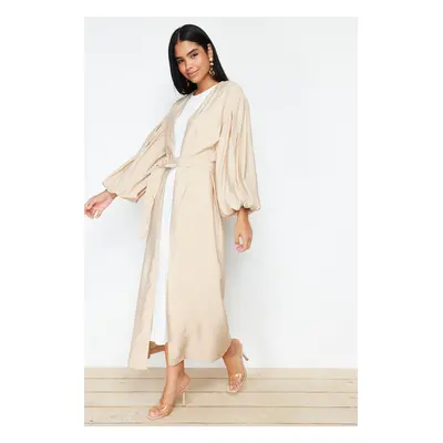 Trendyol Stone Belted Long Woven Cape & Abaya