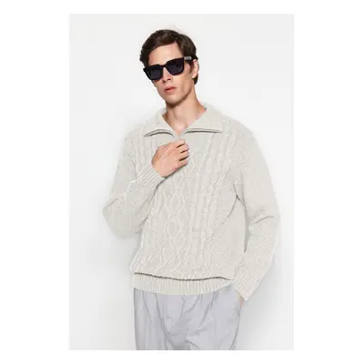 Trendyol Ecru Regular Half Turtleneck Hair Knit Sweater