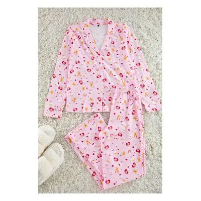 Trendyol Pink 100% Cotton Teddy Bear and Heart Knitted Pajama Set