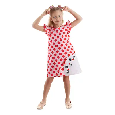 Denokids Chubby Cat Girl's Poplin Pink Ruffle Summer Dress