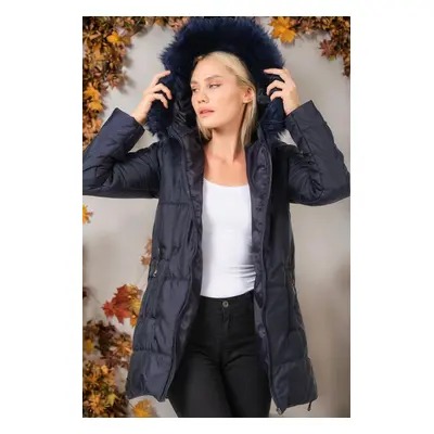 Z6668 DEWBERRY WOMEN'S COAT-PLAIN NAVY BLUE