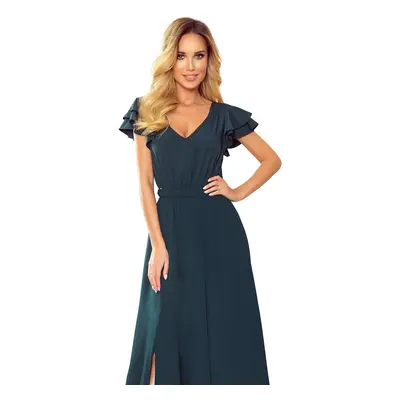 Long dress with a neckline and ruffles Numoco