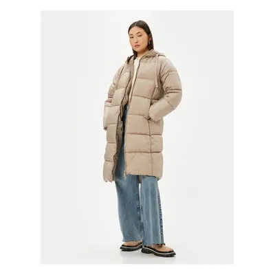 Koton Long Puffer Coat Hooded Pocket Zipper