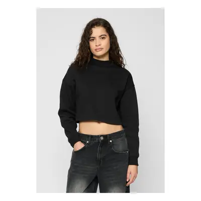 Women's Cropped Oversized Sweat High Neck Crew Black