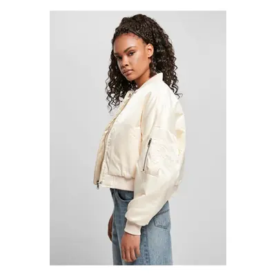 Women's Short Oversized Satin Bomber Jacket Whitesand