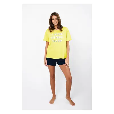 Sidari Women's Short Sleeves, Shorts - Yellow/Navy Blue