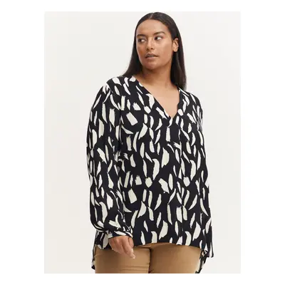 Cream-Black Patterned Blouse with Extended Back Fransa - Women