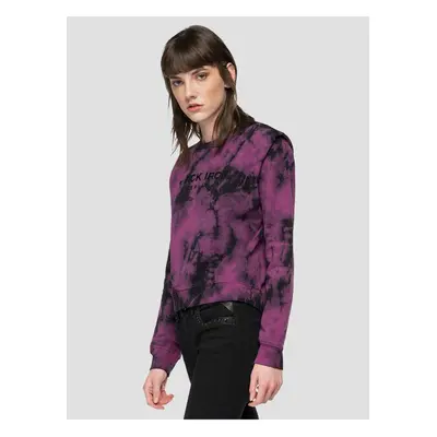 Black and Purple Womens Batik Sweatshirt with Shoulder Pads Replay - Women