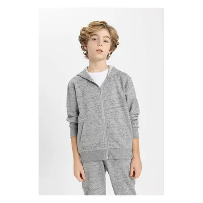 DEFACTO Boy's Hooded Zippered Basic Sweatshirt