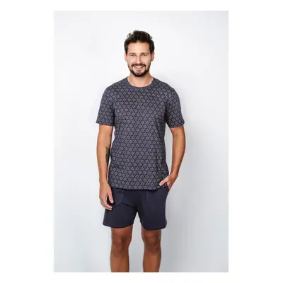 Men's pyjamas Ricardo, short sleeves, shorts - print/navy blue