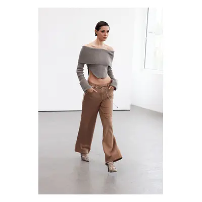 Trendyol Limited Edition Dark Brown Suede Wide Leg Pants