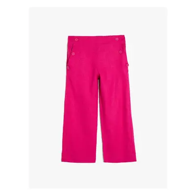 Koton Linen Trousers Wide Leg Button Detailed Pockets