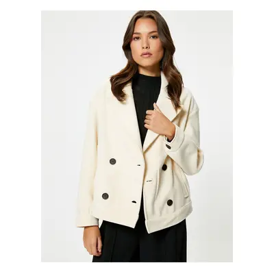 Koton Short Cachet Coat Double Breasted Buttoned Pocket Detailed