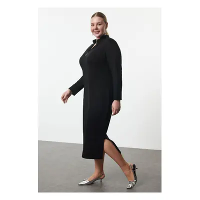 Trendyol Curve Black Maxi Zipper Collar Knitted Sweatshirt Plus Size Dress