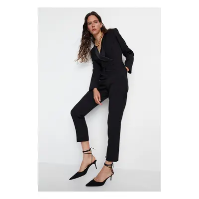 Trendyol Limited Edition Long Black Satin Collar Detailed Woven Jumpsuit