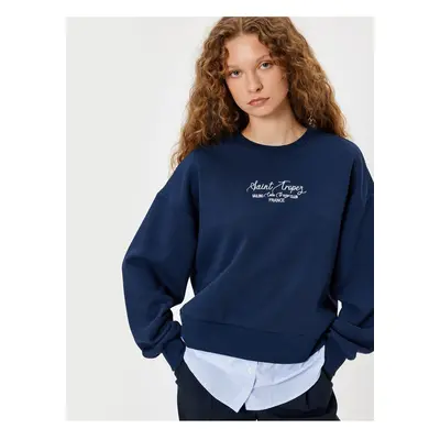 Koton Oversize Sweatshirt Crew Neck Slogan Fabric Detail