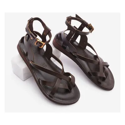 Marjin Women's Eva Sole Cross-Toe Cross Strap Detailed Daily Sandals Meska Brown