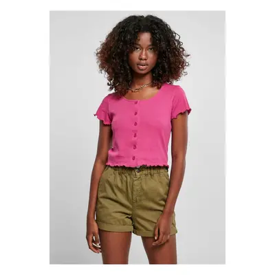 Women's T-shirt with button fastening and ribbed light purple