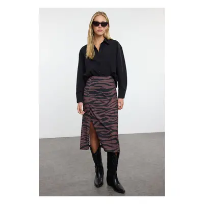 Trendyol Brown Animal Printed Pencil Stretch Skirt