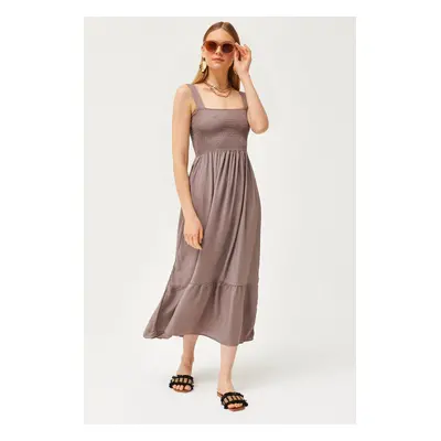 Olalook Women's Mink Strap Midi Woven Viscose Dress