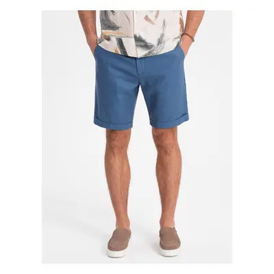 Ombre Men's linen blend short shorts - blue denim