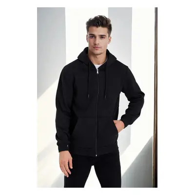 94090 Dewberry Kangaroo Pocket Hooded Zipper Mens Sweatshirt-BLACK