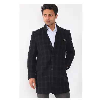 PLT8367 DEWBERRY MEN'S COAT-PATTERNED NAVY BLUE