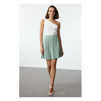 Trendyol Mint Pleated Mini Skater Flexible Knitted Skirt