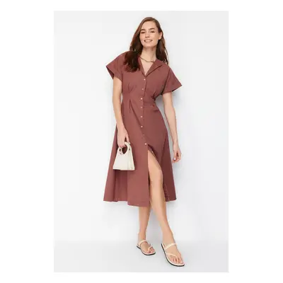 Trendyol Brown Waist Opening Midi Woven Shirt Dress