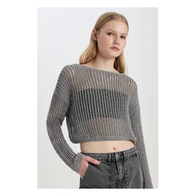 DEFACTO Relax Fit Boat Neck Crochet Sweater