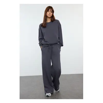 Trendyol Anthracite Relaxed/Comfortable Fit Wide Leg/Wide Leg Knitted Sweatshirt/Bottom Tracksui