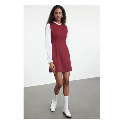 Trendyol Burgundy A-Line Shirt Detailed Mini Woven Dress