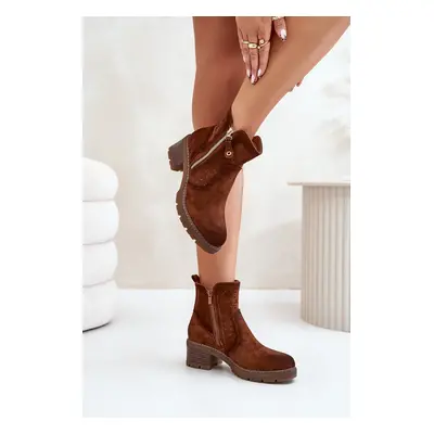 Women's ankle boots with lace pattern on heel brown Oviria