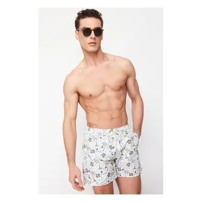 Trendyol Standard Size Palm Tree Patterned Swim Shorts