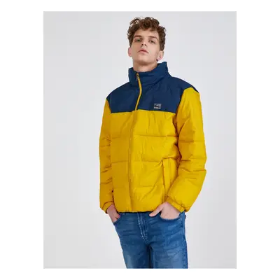 Blue-yellow Men's Quilted Winter Jacket Quiksilver Wolf Shoulde - Men