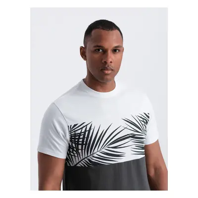 Ombre Men's two-tone t-shirt with palm leaf print - graphite