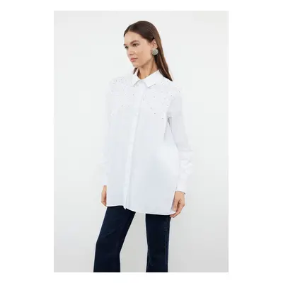 Trendyol White Shiny Sequin Detailed Woven Shirt