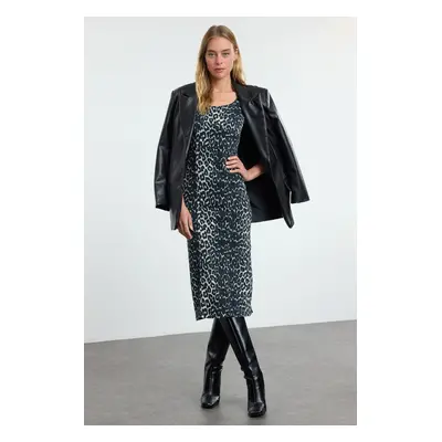 Trendyol Multicolored Leopard Print Midi Denim Dress